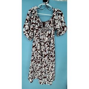 Free Assembly Women's Ruched Halter Dress with Puff Sleeves Medium - Floral